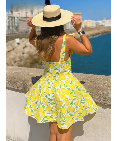 Comprar vestido boho curto estampado frutas alças amarrar verão casual feminino barato promoção ZARA
