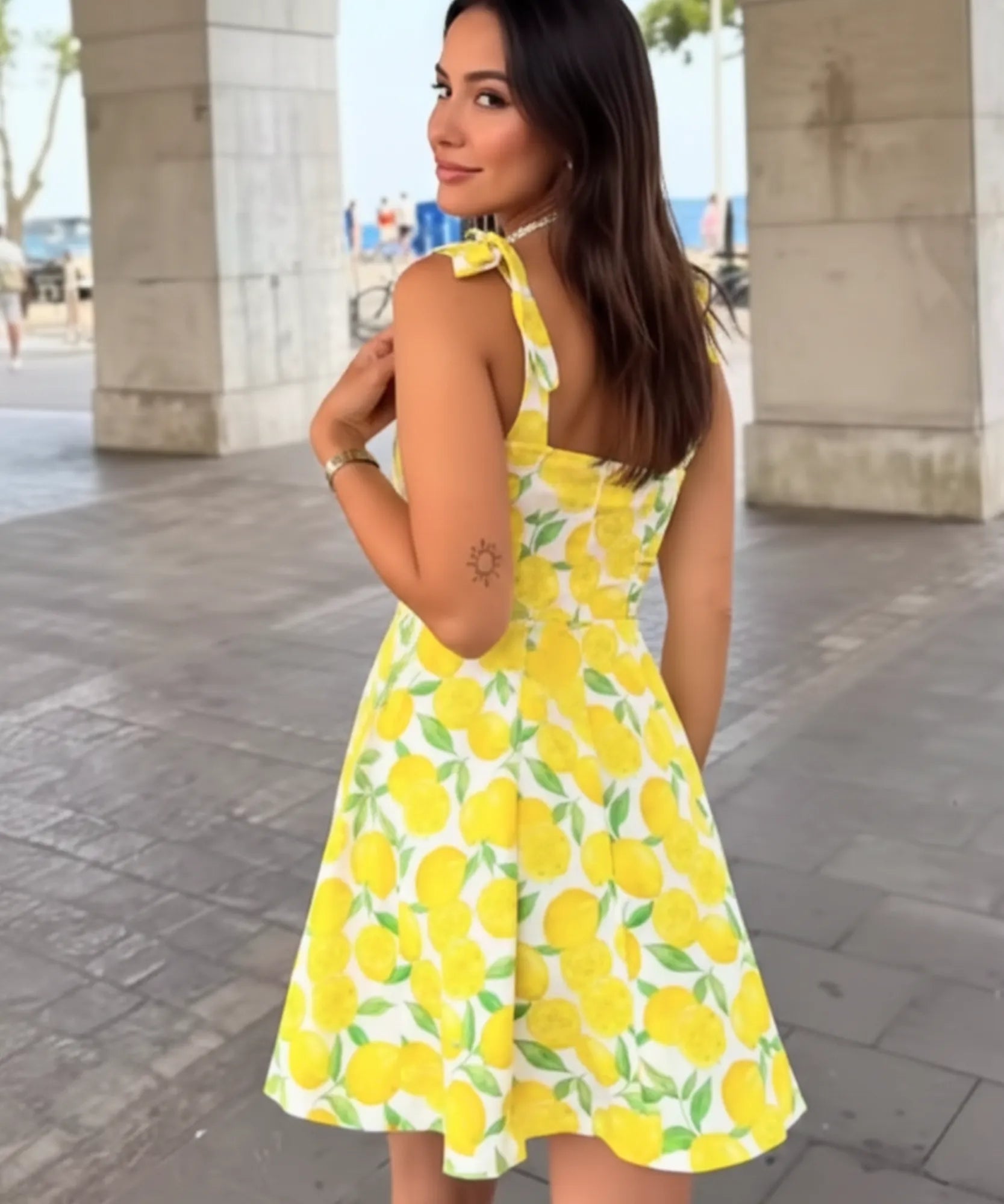 Comprar vestido boho curto estampado frutas alças amarrar verão casual feminino barato promoção ZARA