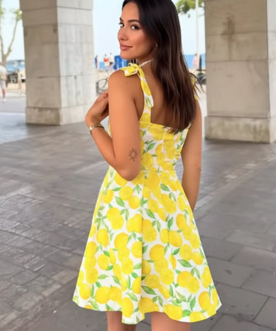 Comprar vestido boho curto estampado frutas alças amarrar verão casual feminino barato promoção ZARA