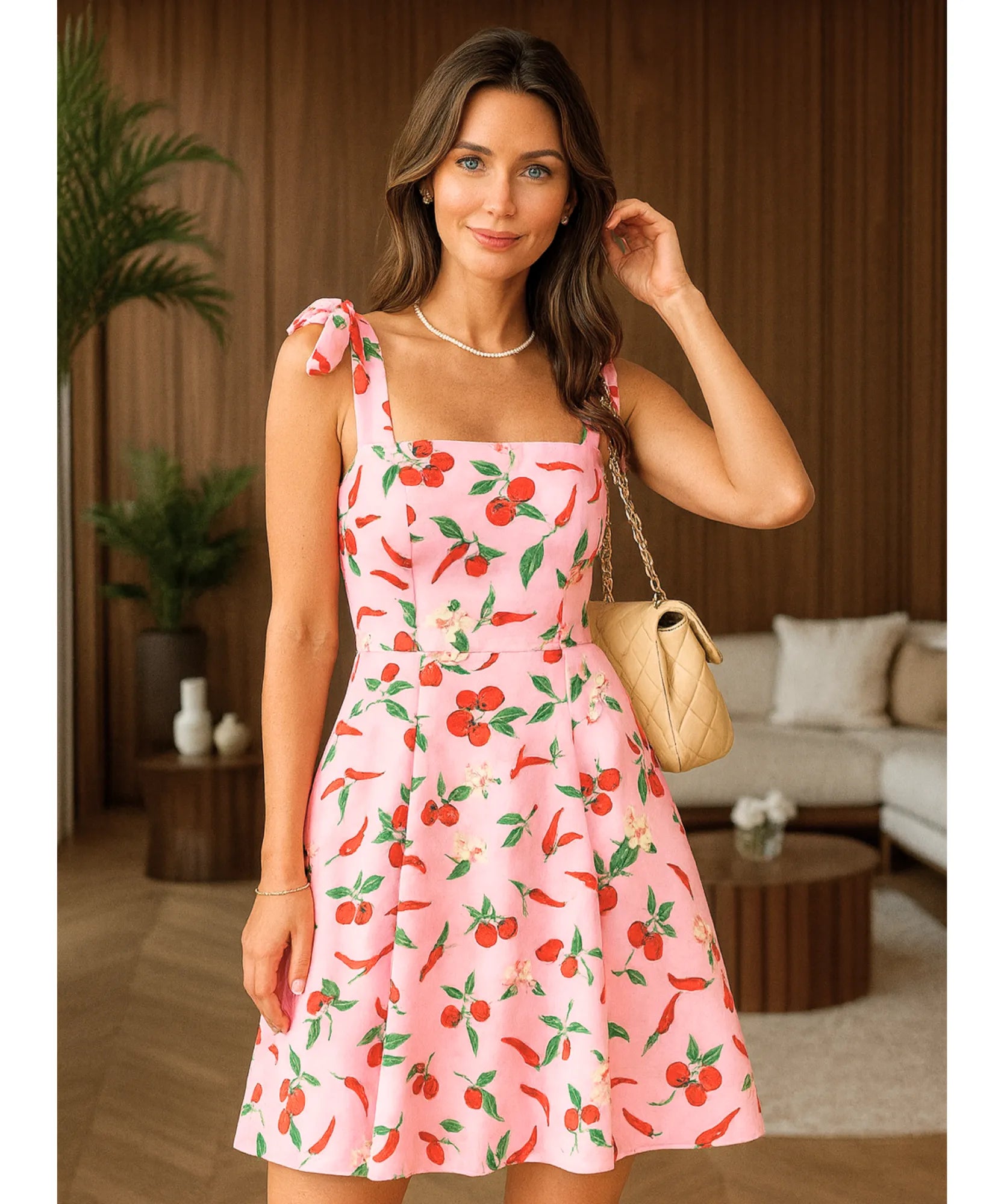 Comprar vestido boho curto estampado frutas alças amarrar verão casual feminino barato promoção ZARA
