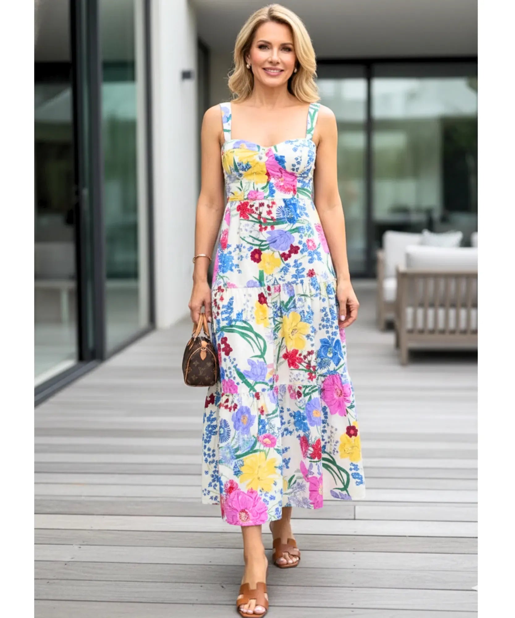 Comprar vestido boho midi feminino florido estampado com camadas e alças ajustáveis para verão barato em promoção ZARA
