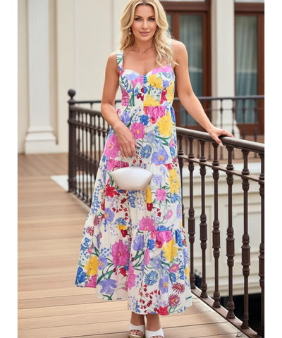 Comprar vestido boho midi feminino florido estampado com camadas e alças ajustáveis para verão barato em promoção ZARA
