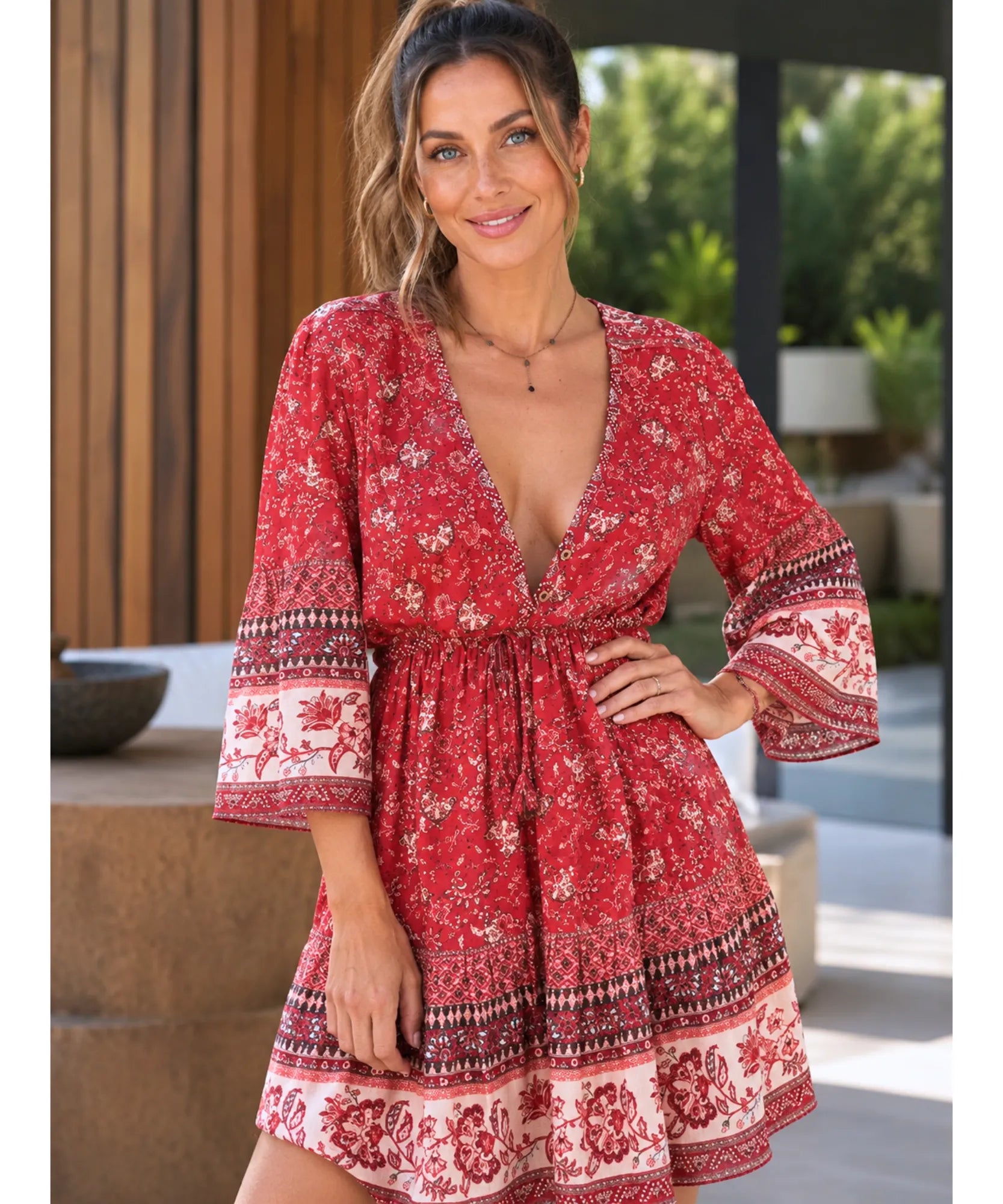 Comprar vestido boho vermelho barato Anellimn