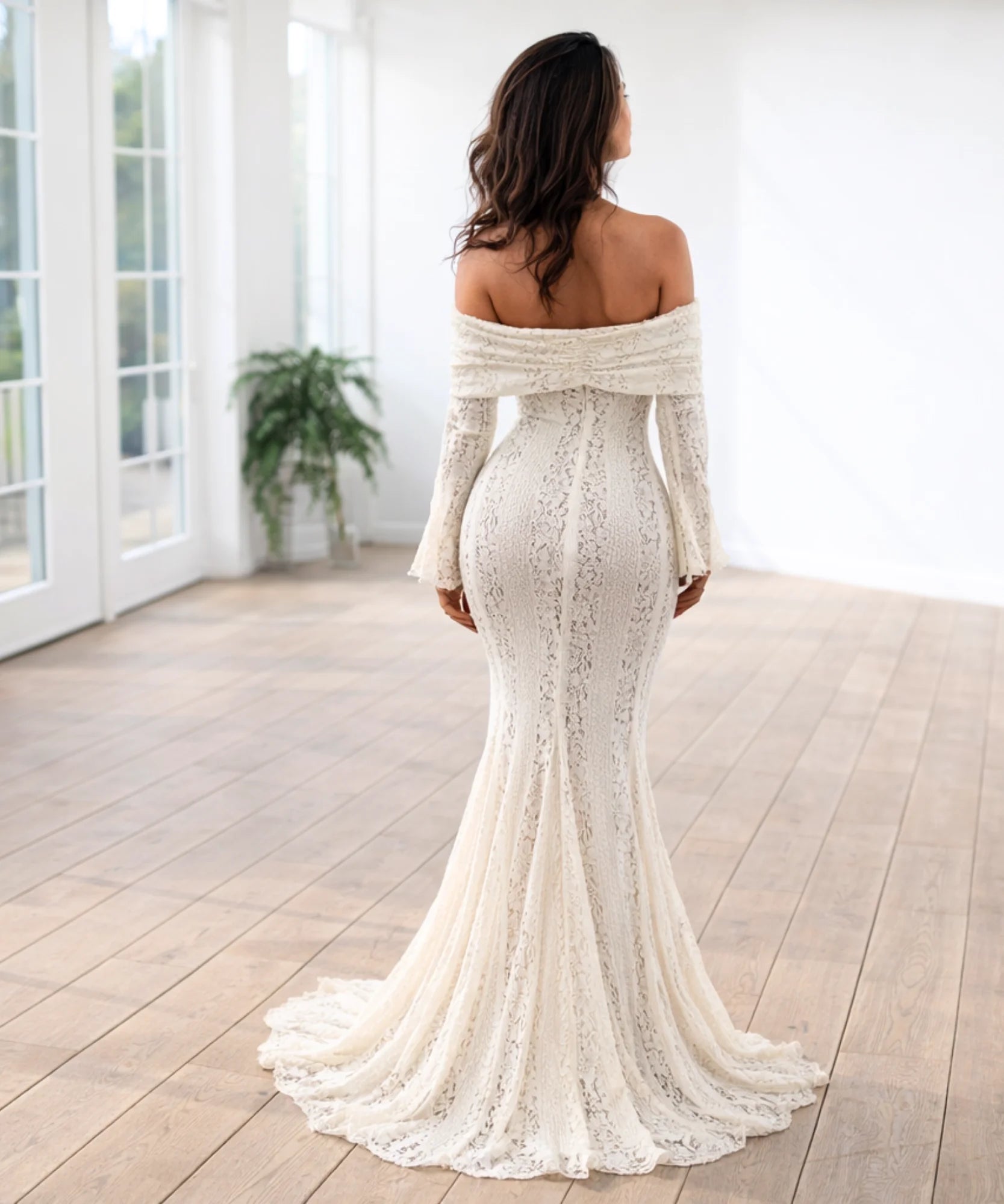 Comprar vestido branco longo renda tomara que caia sereia elegante para casamento civil barato ANELLIMN