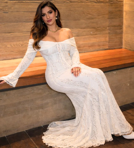 Comprar vestido branco longo renda tomara que caia sereia elegante para casamento civil barato 