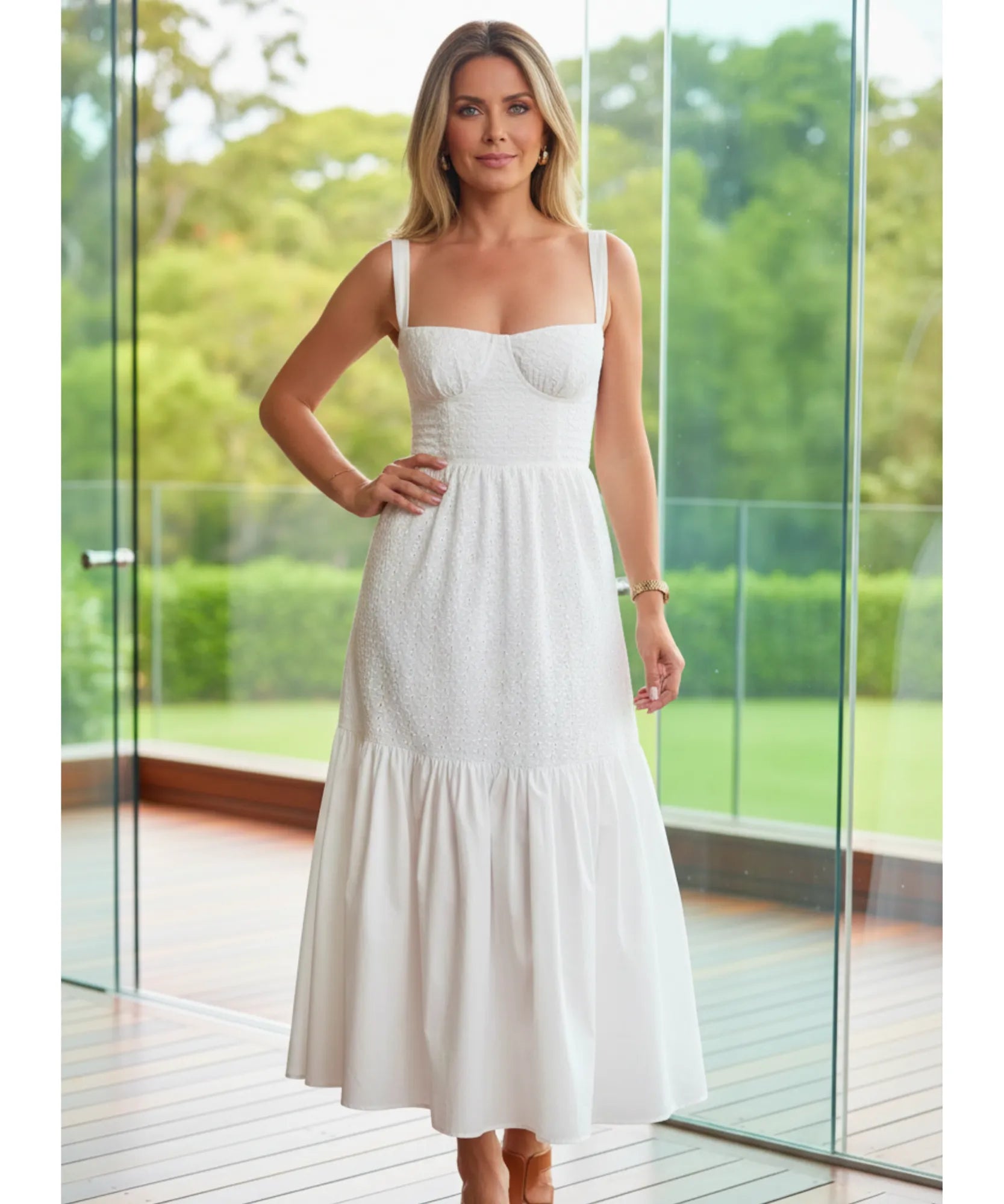 Comprar vestido branco midi feminino laise poá alças largas elegante verão casamento civil barato em promoção ZARA