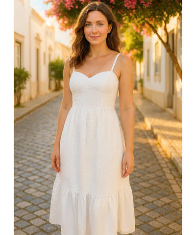 Comprar vestido branco midi feminino laise poá alças largas elegante verão casamento civil barato em promoção ZARA
