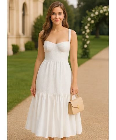 Vestido Branco Midi Feminino Laise Elegante Verão | Greta