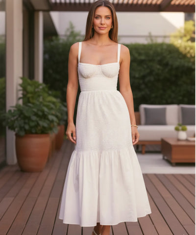 Comprar vestido branco midi feminino laise poá alças largas elegante verão casamento civil barato em promoção ZARA