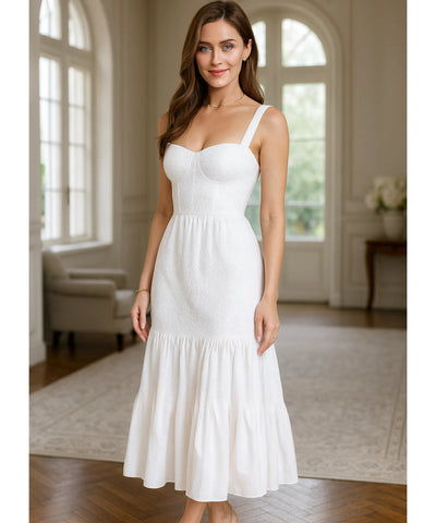 Comprar vestido branco midi feminino laise poá alças largas elegante verão casamento civil barato em promoção ZARA
