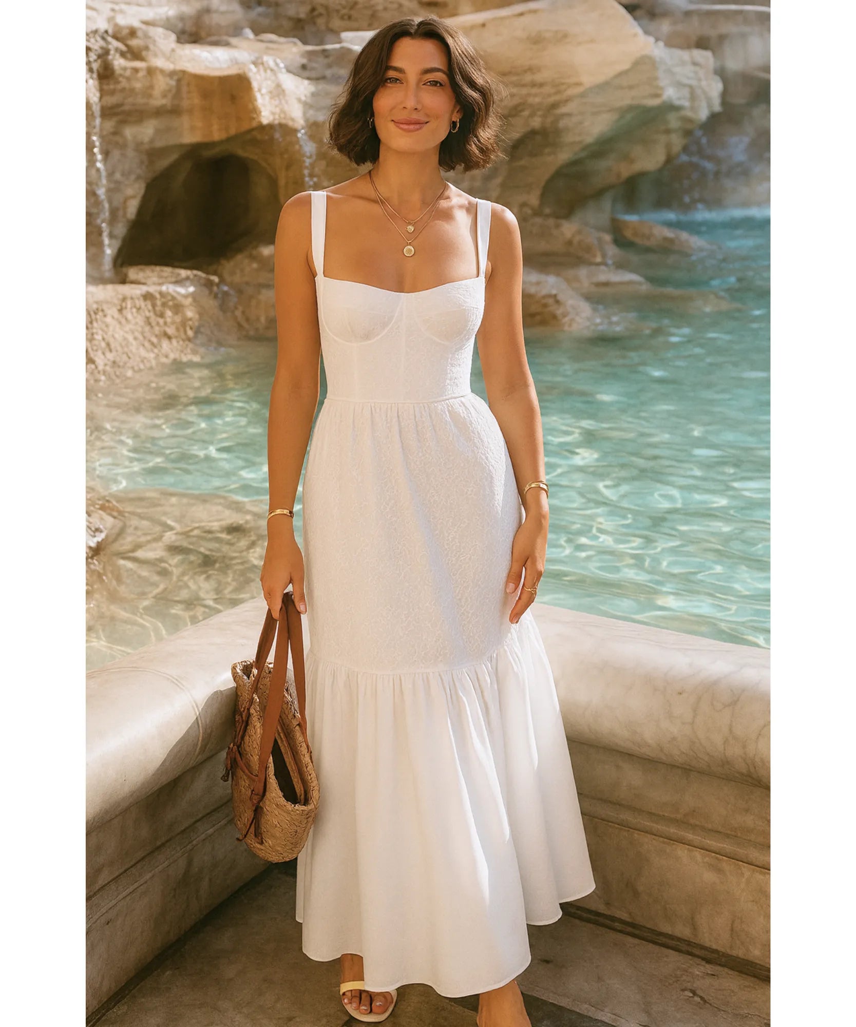 Comprar vestido branco midi feminino laise poá alças largas elegante verão casamento civil barato em promoção ZARA
