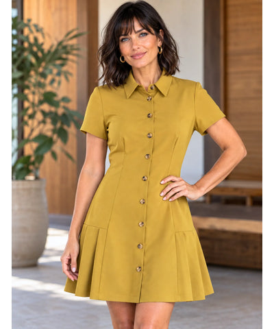 Comprar vestido chemise moderno curto mostarda em promoção Anellimn