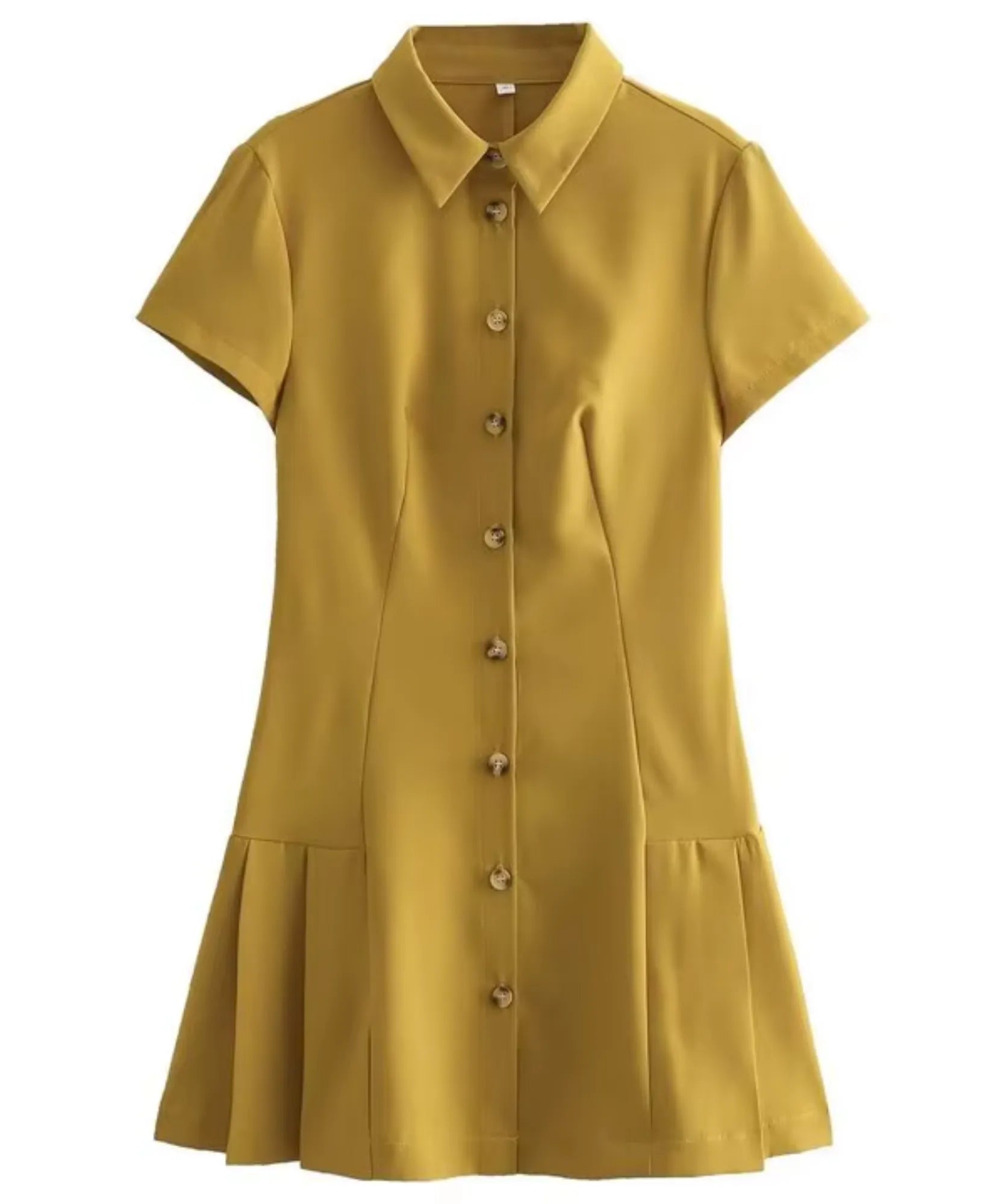 Comprar vestido chemise moderno curto acinturado mostarda em promoção Anellimn