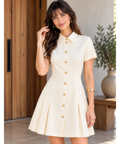 Comprar vestido chemise moderno curto off white em promoção Anellimn