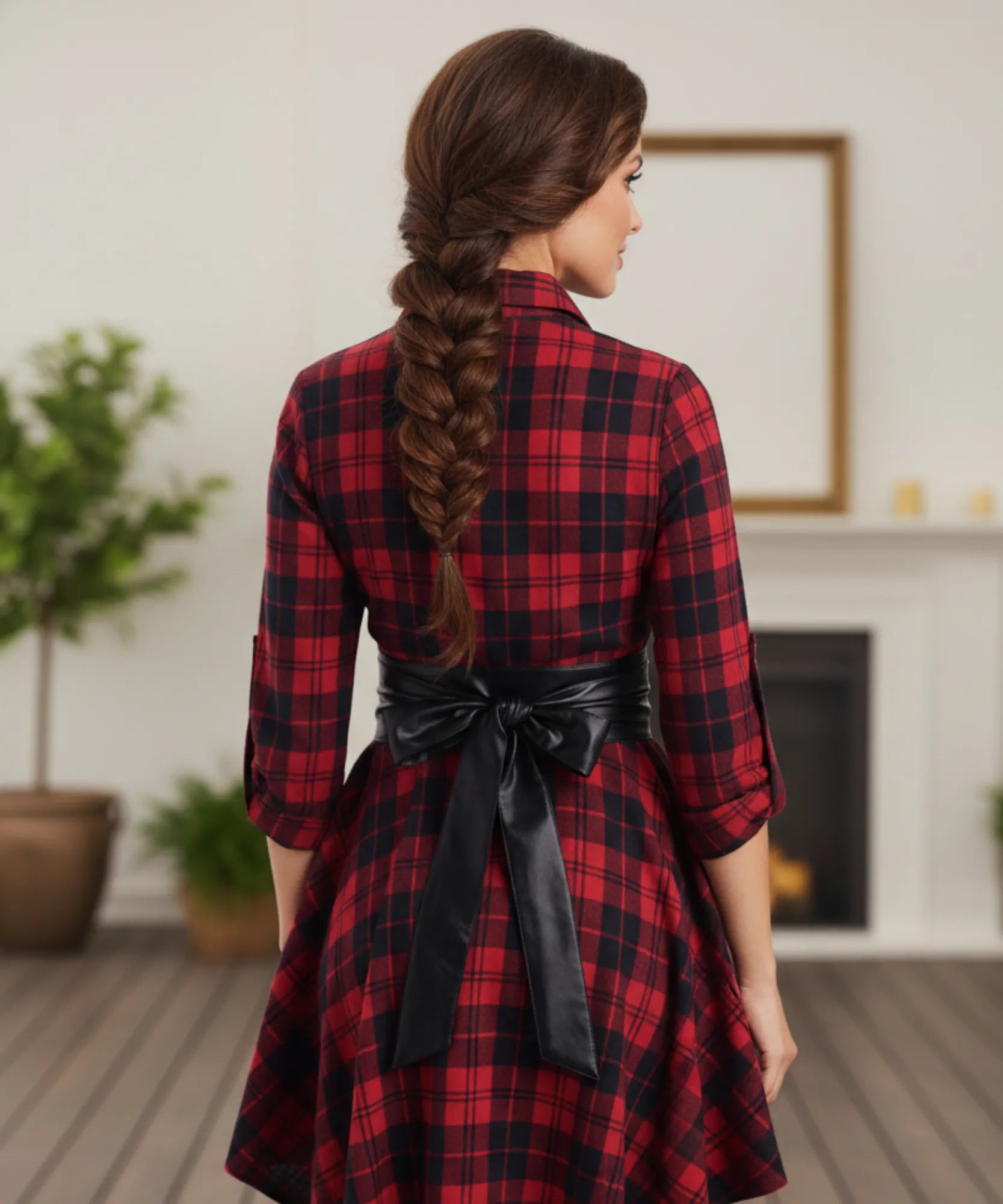 Comprar vestido country festa junina curto com faixa na cintura e saia assimétrica em flanela barato ANELLIMN