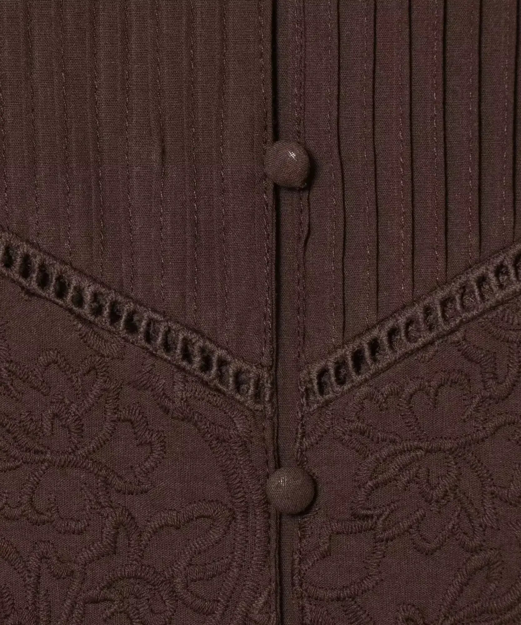 Comprar vestido curto com manga marrom detalhe dos botões barato Anellimn