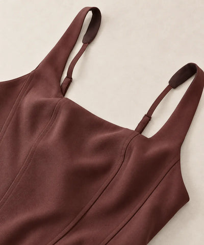 Comprar vestido curto festa decote quadrado com alças reguláveis marrom barato Anellimn