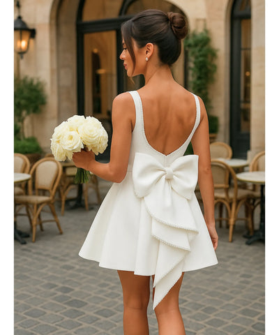 Comprar vestido curto de festa branco pérolas laço costas regata estruturado formatura casamento civil madrinha em promoção ZARA - LADY DRESS