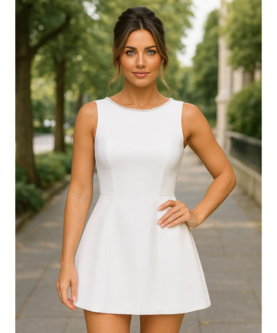 Comprar vestido curto de festa branco pérolas laço costas regata estruturado formatura casamento civil madrinha em promoção ZARA - LADY DRESS