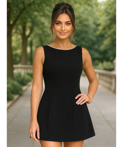 Comprar vestido curto de festa preto pérolas laço costas regata estruturado formatura casamento civil madrinha em promoção ZARA - LADY DRESS