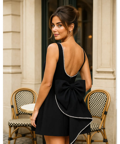 Comprar vestido curto de festa preto pérolas laço costas regata estruturado formatura casamento civil madrinha em promoção ZARA - LADY DRESS