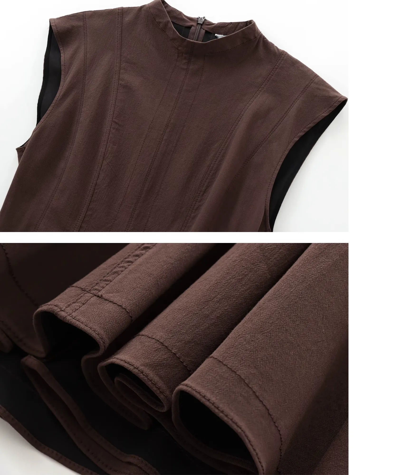 Comprar vestido curto rodado gola alta com ziper marrom barato Anellimn