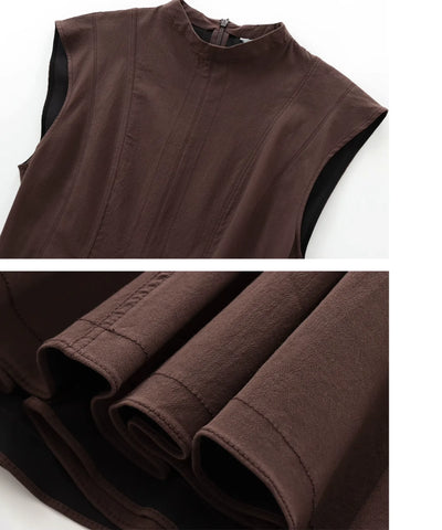 Comprar vestido curto rodado gola alta com ziper marrom barato Anellimn