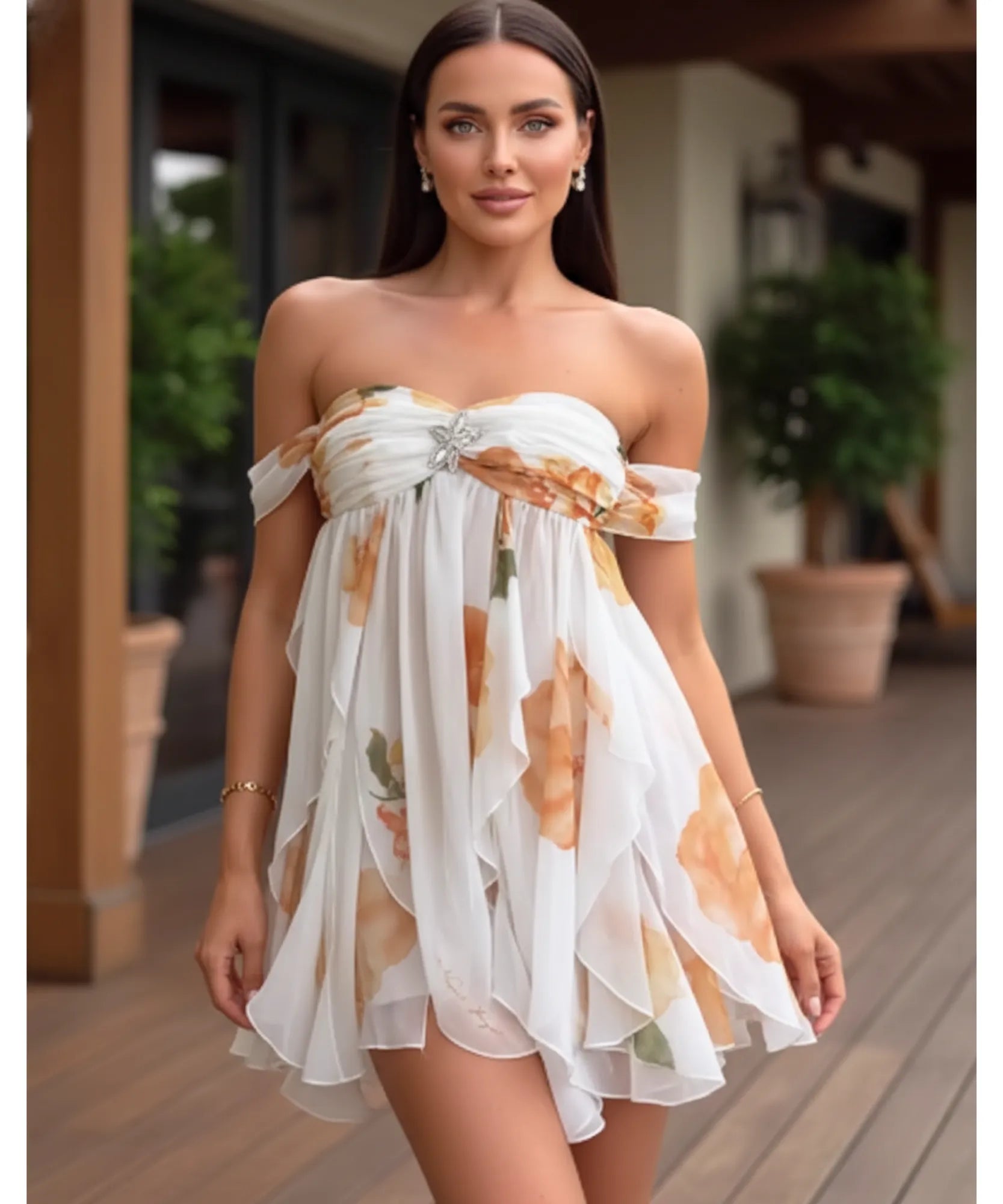 Comprar vestido curto soltinho tomara que caia floral babados chiffon festa verão barato promoção ZARA