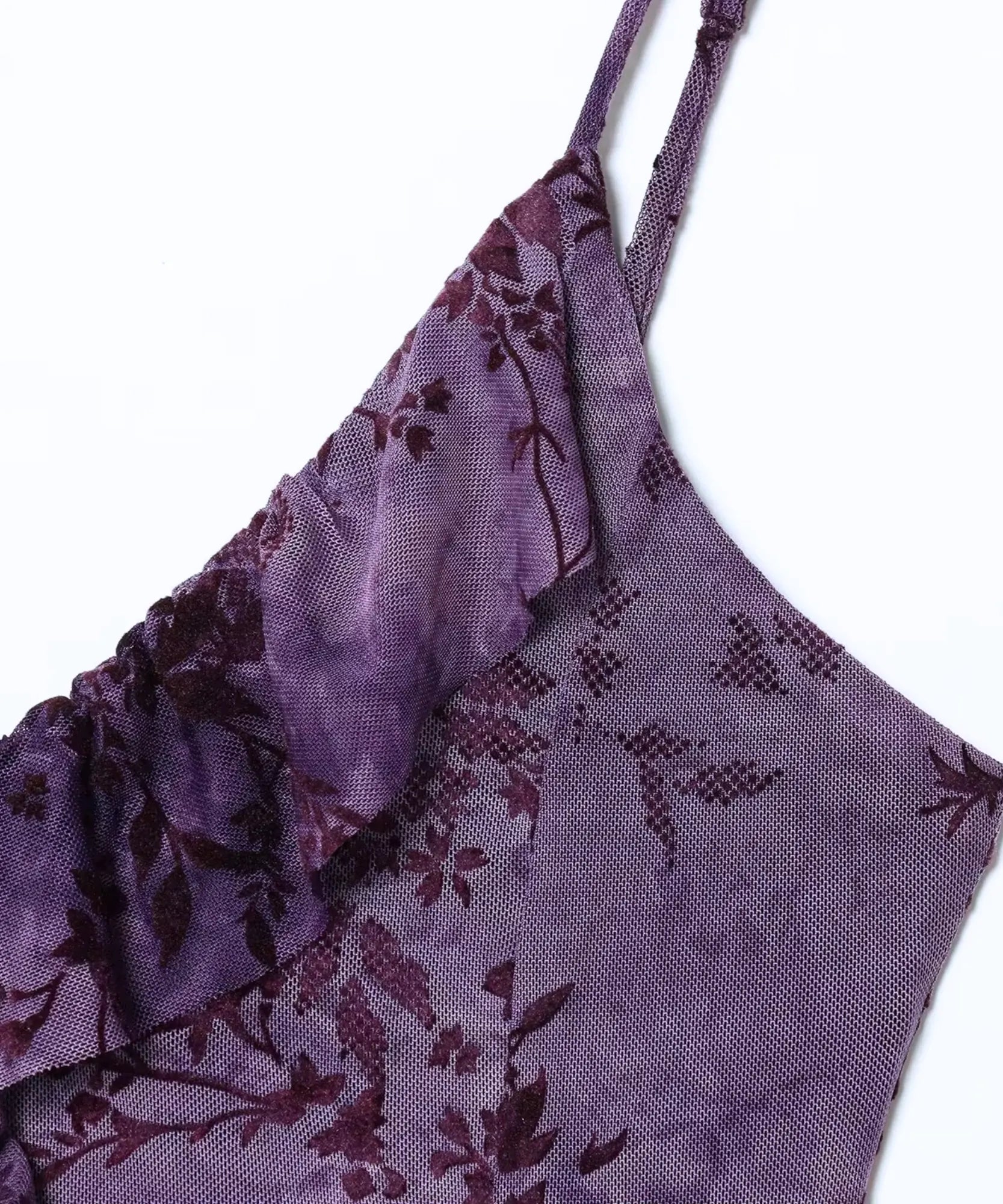 Comprar vestido de babado curto roxo detalhe da alcinha e do babado barato Anellimn