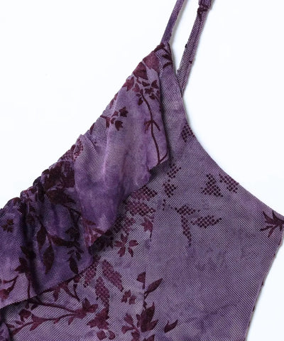 Comprar vestido de babado curto roxo detalhe da alcinha e do babado barato Anellimn