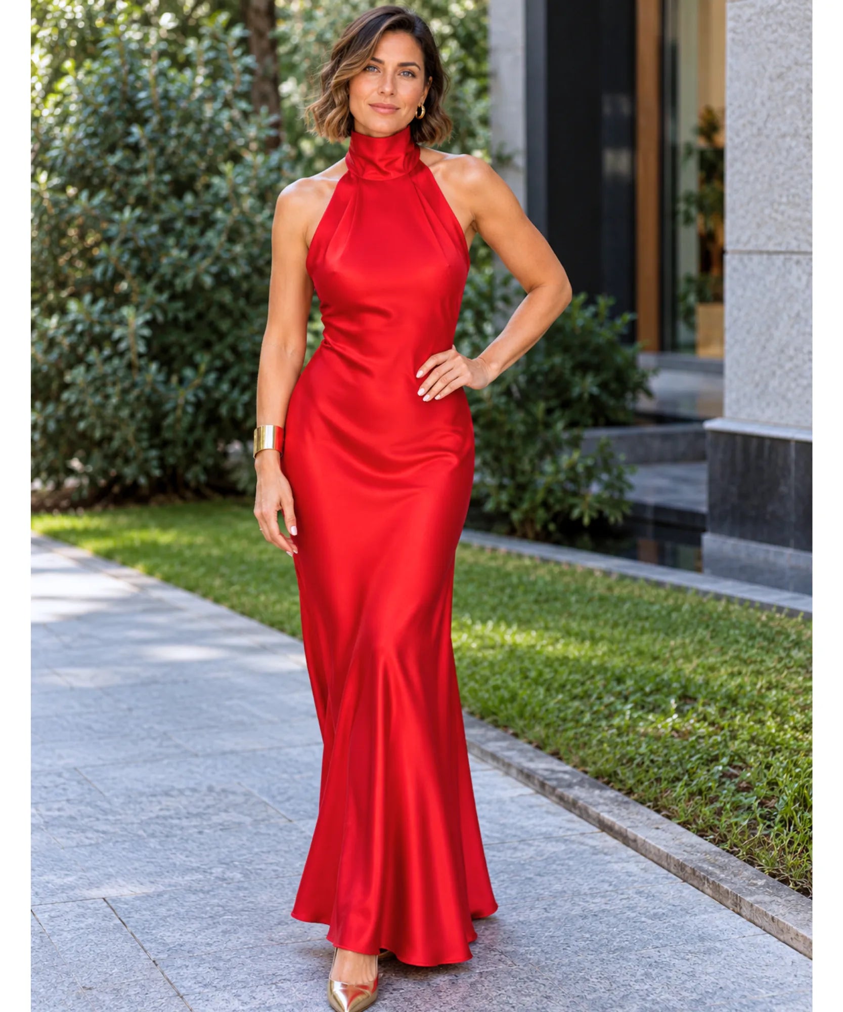 Comprar vestido de cetim longo vermelho para festa em promoção Anellimn