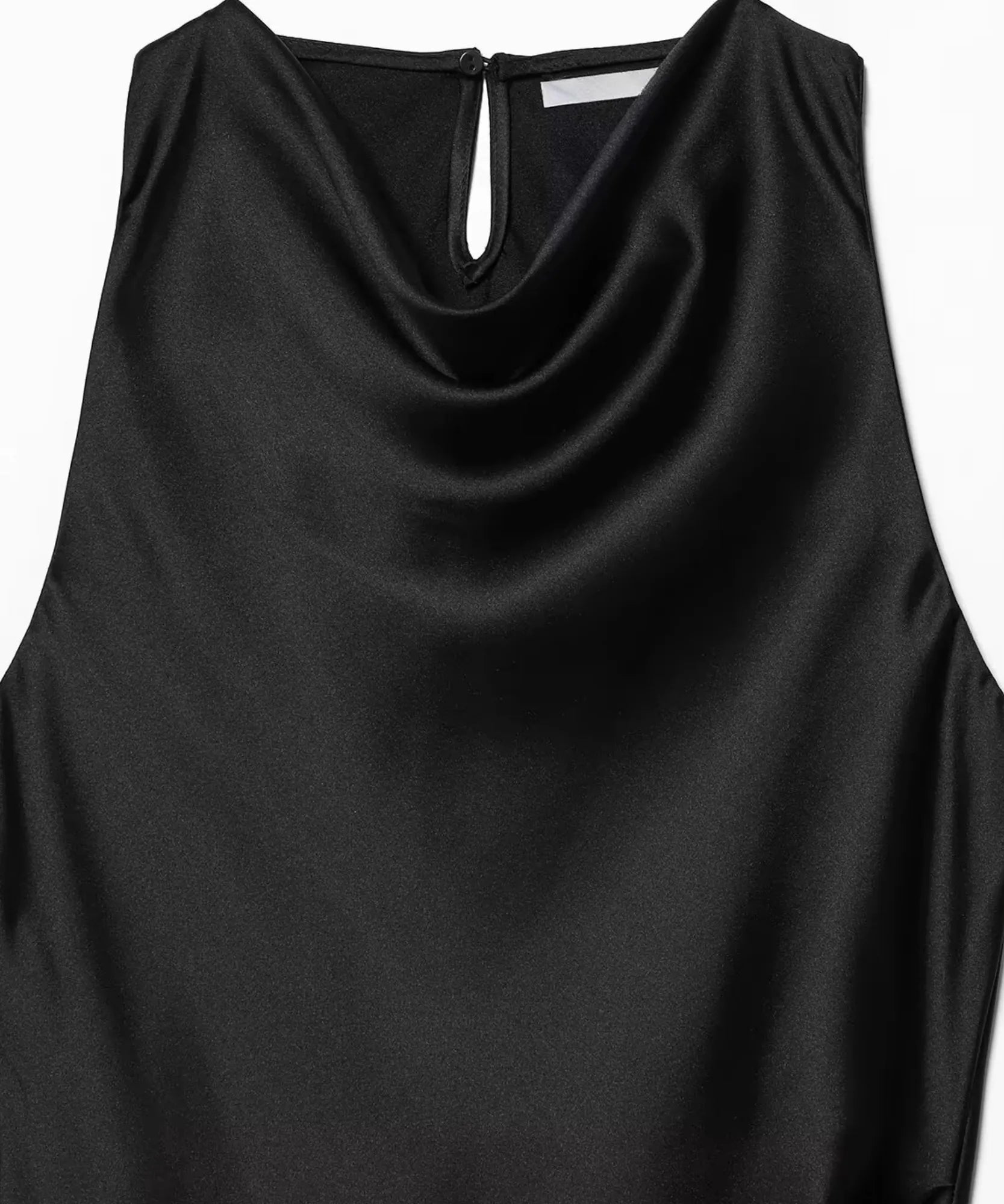 Comprar vestido de cetim preto gola drapeada detalhe elegante Anellimn