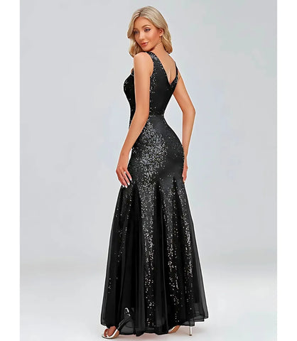 Comprar Vestido Longo Sereia com Paetê para Madrinha e Festas Preto - Anellimn

