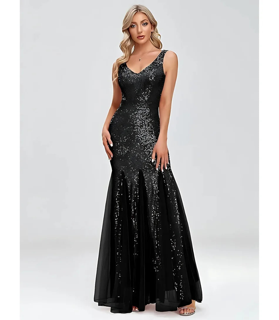 Comprar Vestido Longo Sereia com Paetê para Madrinha e Festas Preto - Anellimn
