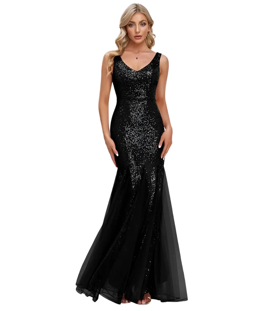 Comprar Vestido Longo Sereia com Paetê para Madrinha e Festas Preto - Anellimn
