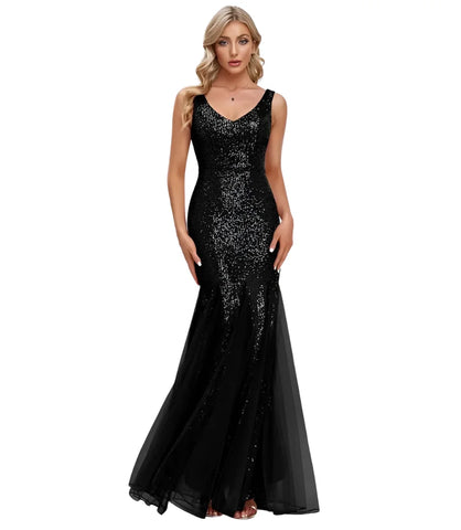Comprar Vestido Longo Sereia com Paetê para Madrinha e Festas Preto - Anellimn
