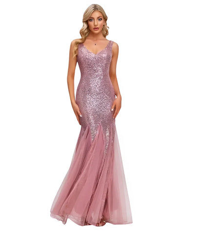 Comprar Vestido Longo Sereia com Paetê para Madrinha e Festas Rosa - Anellimn
