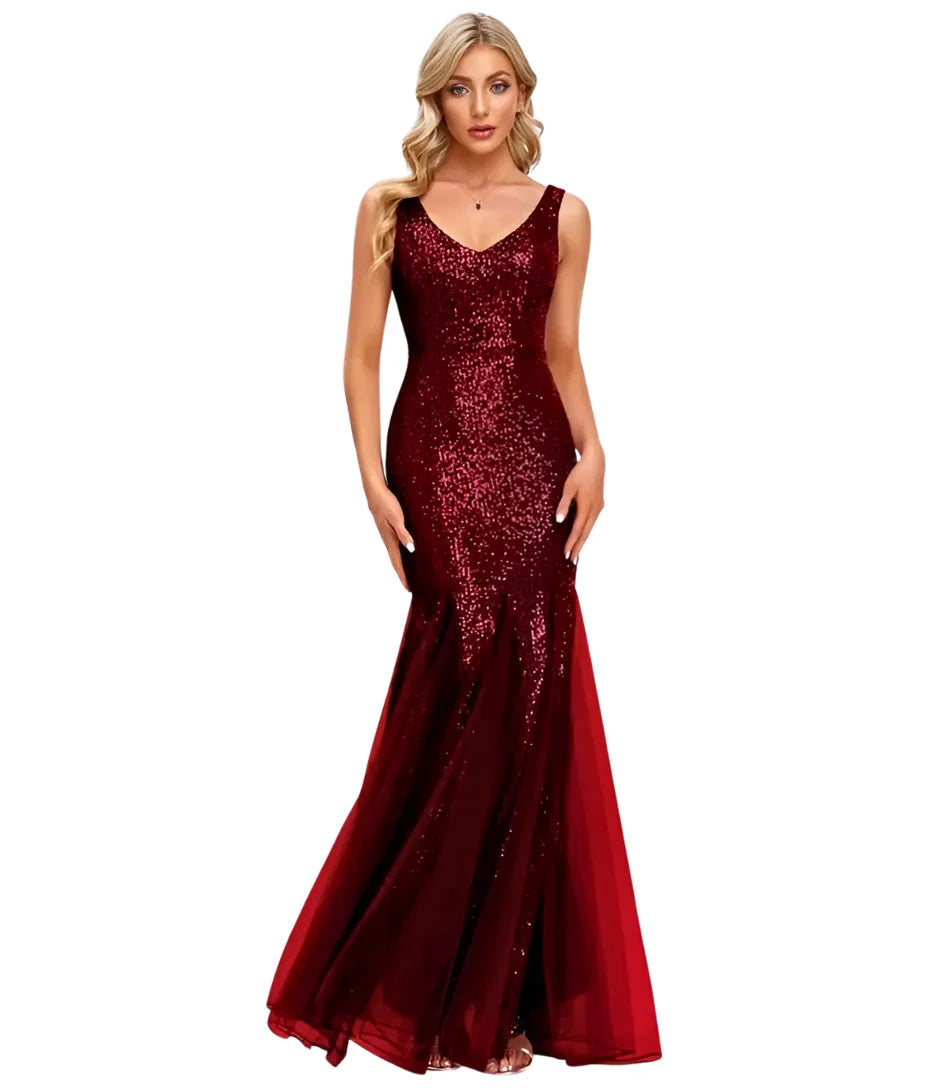 Comprar Vestido Longo Sereia com Paetê para Madrinha e Festas Vinho - Anellimn

