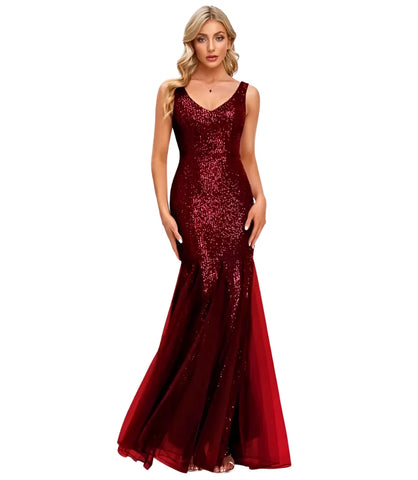 Comprar Vestido Longo Sereia com Paetê para Madrinha e Festas Vinho - Anellimn
