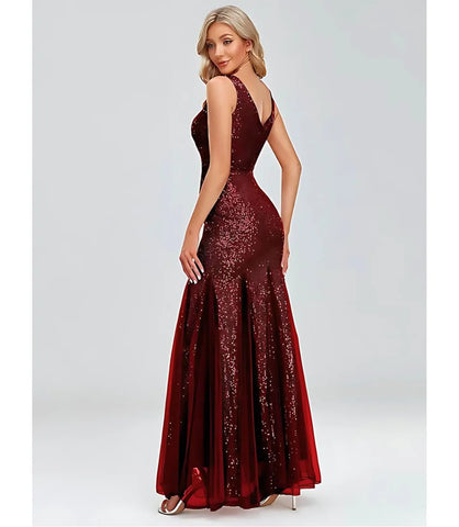 Comprar Vestido Longo Sereia com Paetê para Madrinha e Festas Vinho - Anellimn
