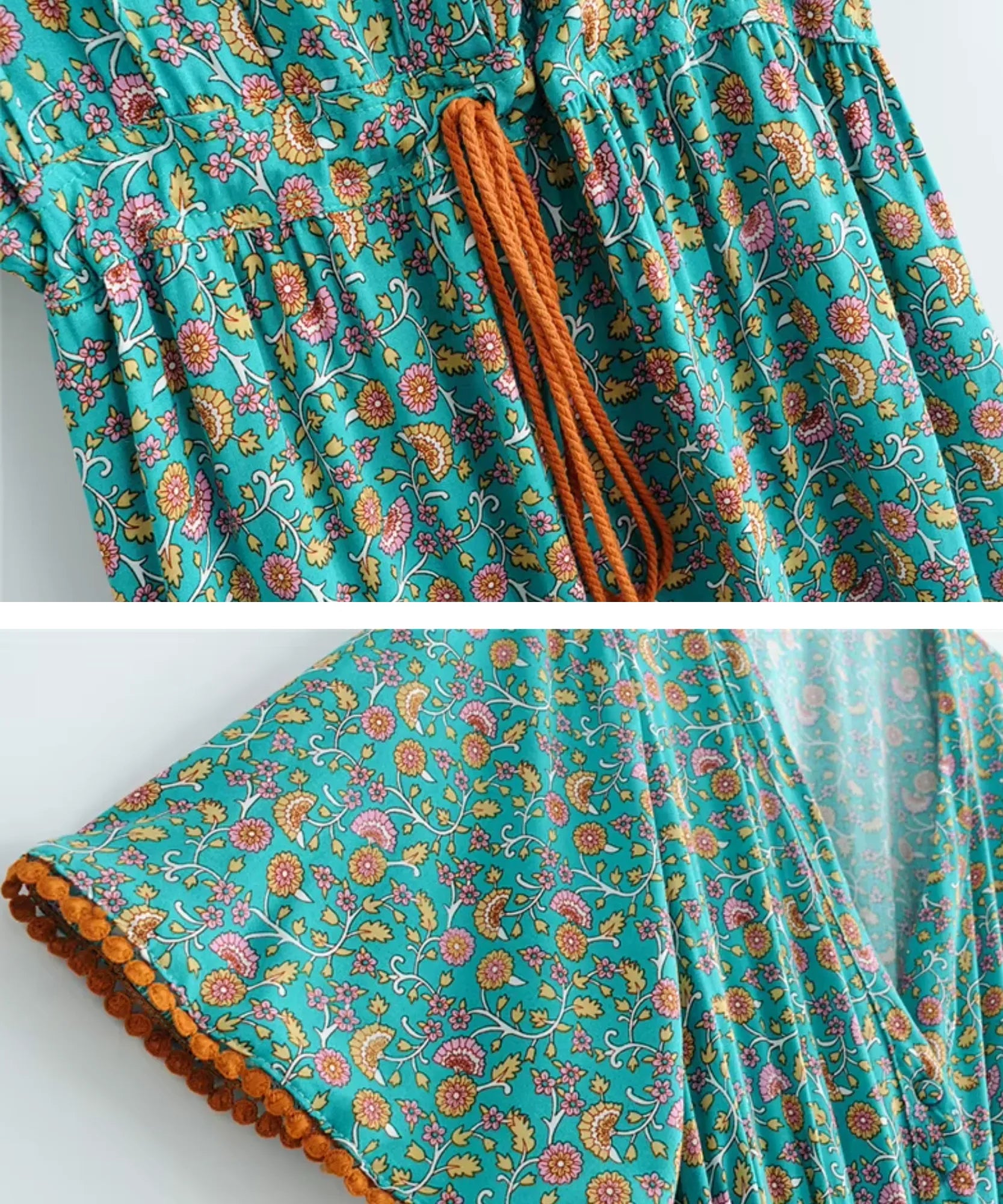 Comprar vestido de praia longo detalhe franjas azul turquesa em promoção Anellimn