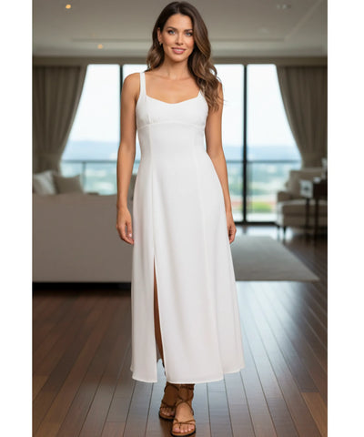 Comprar vestido feminino midi linho alças ajustáveis decote coração elegante festa social barato promoção
