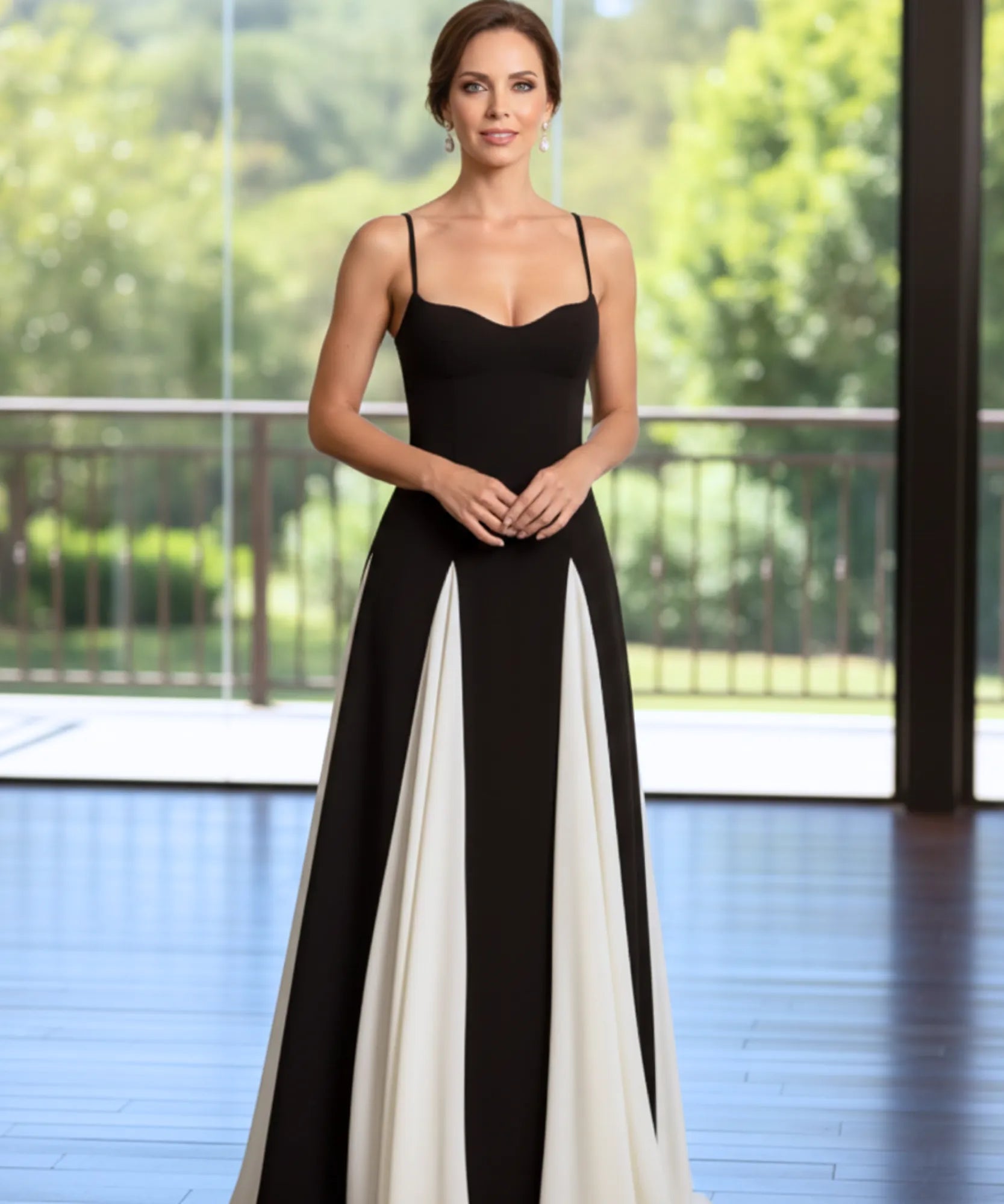 Comprar vestido de festa longo bicolor preto branco casamento formatura convidada madrinha elegante em promoção ZARA
