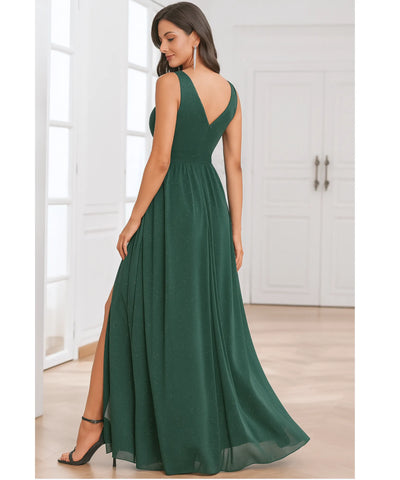 Vestido de Festa Longo Brilho Elegante Decote V Madrinha | Leah