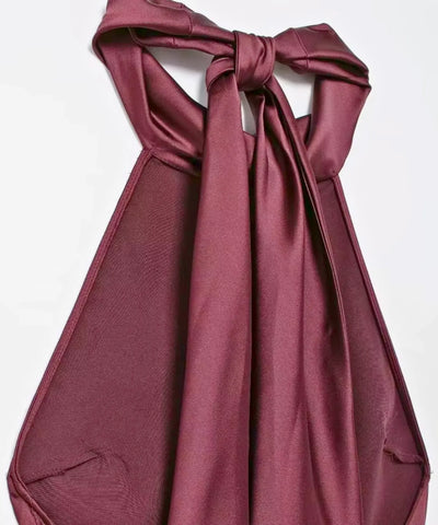 Comprar vestido de festa longo cetim amarração pescoço gola alta regata casamento formatura madrinha barato ou em promoçã0 ZARA - LADY DRESS