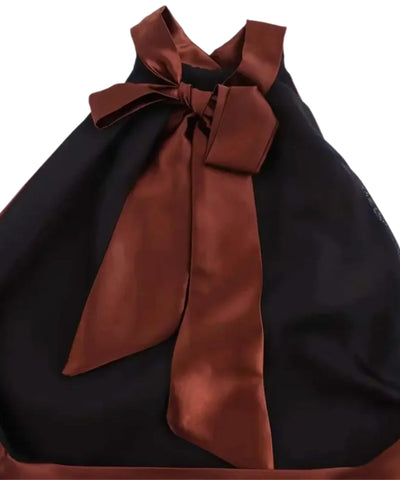 Vestido de Festa Longo Cetim Amarração Pescoço Gola Alta | Ioná