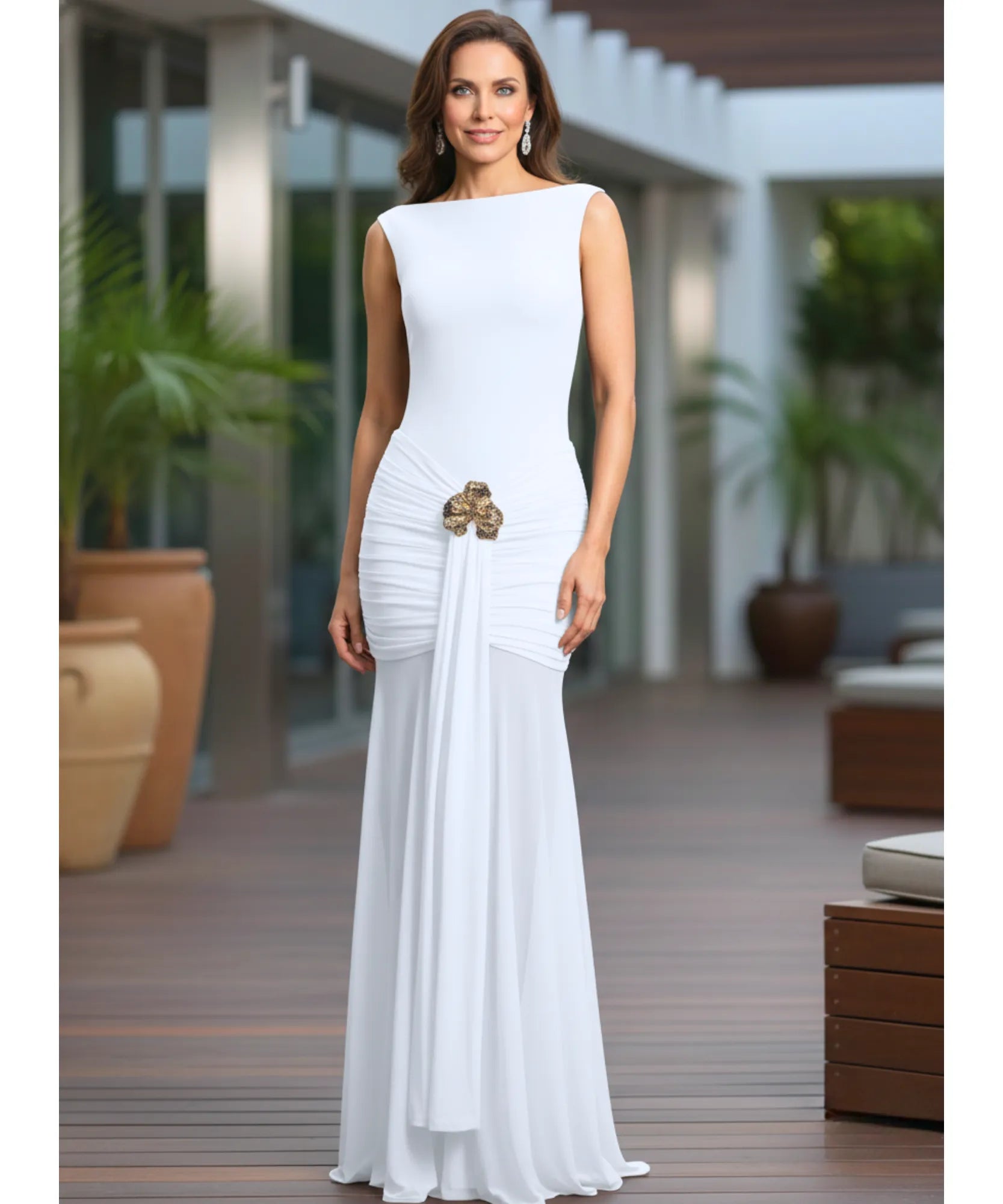 Comprar vestido festa longo elegante decote costas drapeado para formatura casamento madrinha barato LADY DRESS
