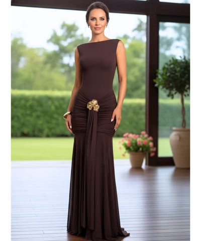 Comprar vestido festa longo elegante decote costas drapeado para formatura casamento madrinha barato LADY DRESS
