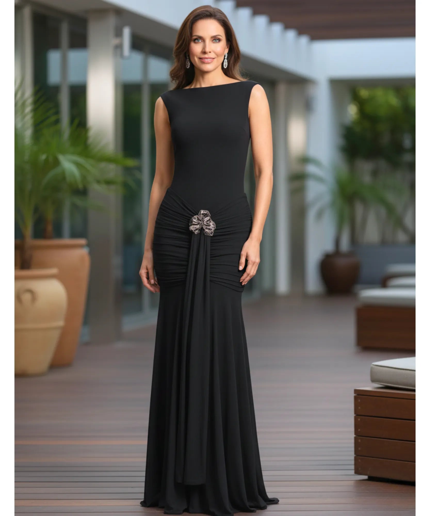 Comprar vestido festa longo elegante decote costas drapeado para formatura casamento madrinha barato LADY DRESS