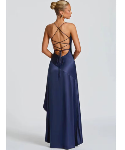 Vestido de Festa Longo Fenda Decote Drapeado Casamento | Annelis